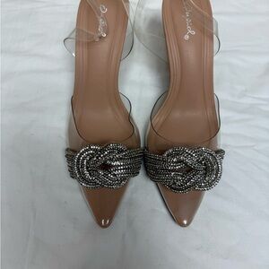 Vici Beige Heels with Metallic Accents